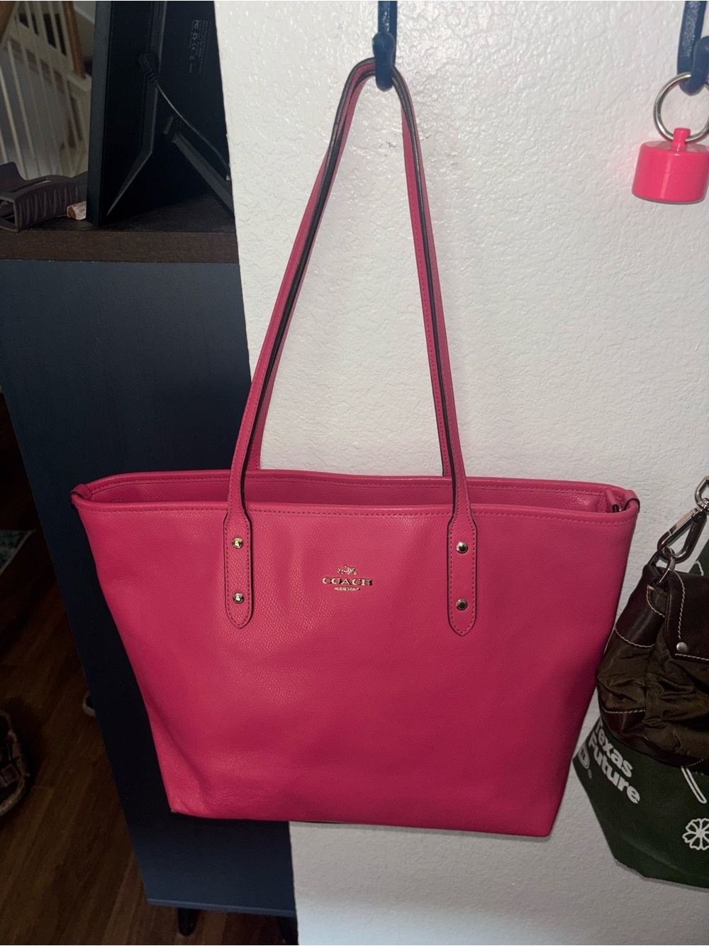 Coach Pink Leather East to West Tote Bag with Gold Hardware